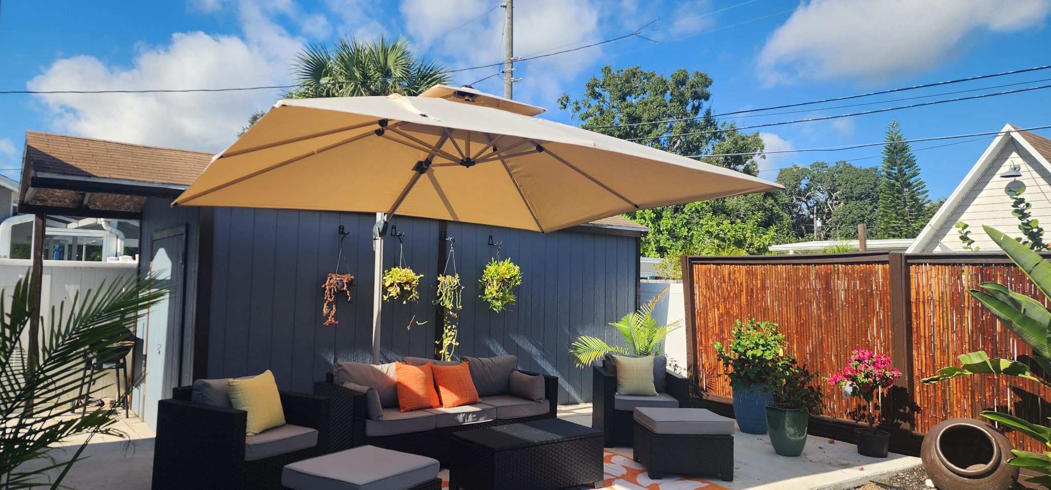 PURPLE LEAF Patio Cantilever Umbrella 9' X 12' Large Double Top, Beige customer photo 1