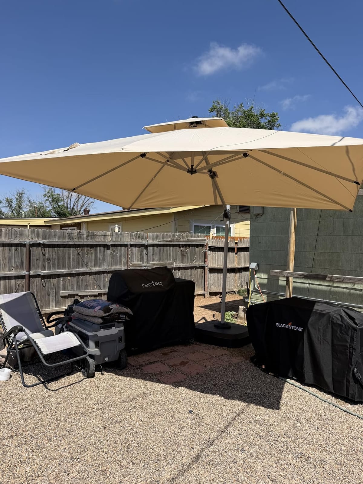 PURPLE LEAF Patio Cantilever Umbrella 9' X 12' Large Double Top, Beige customer photo 2