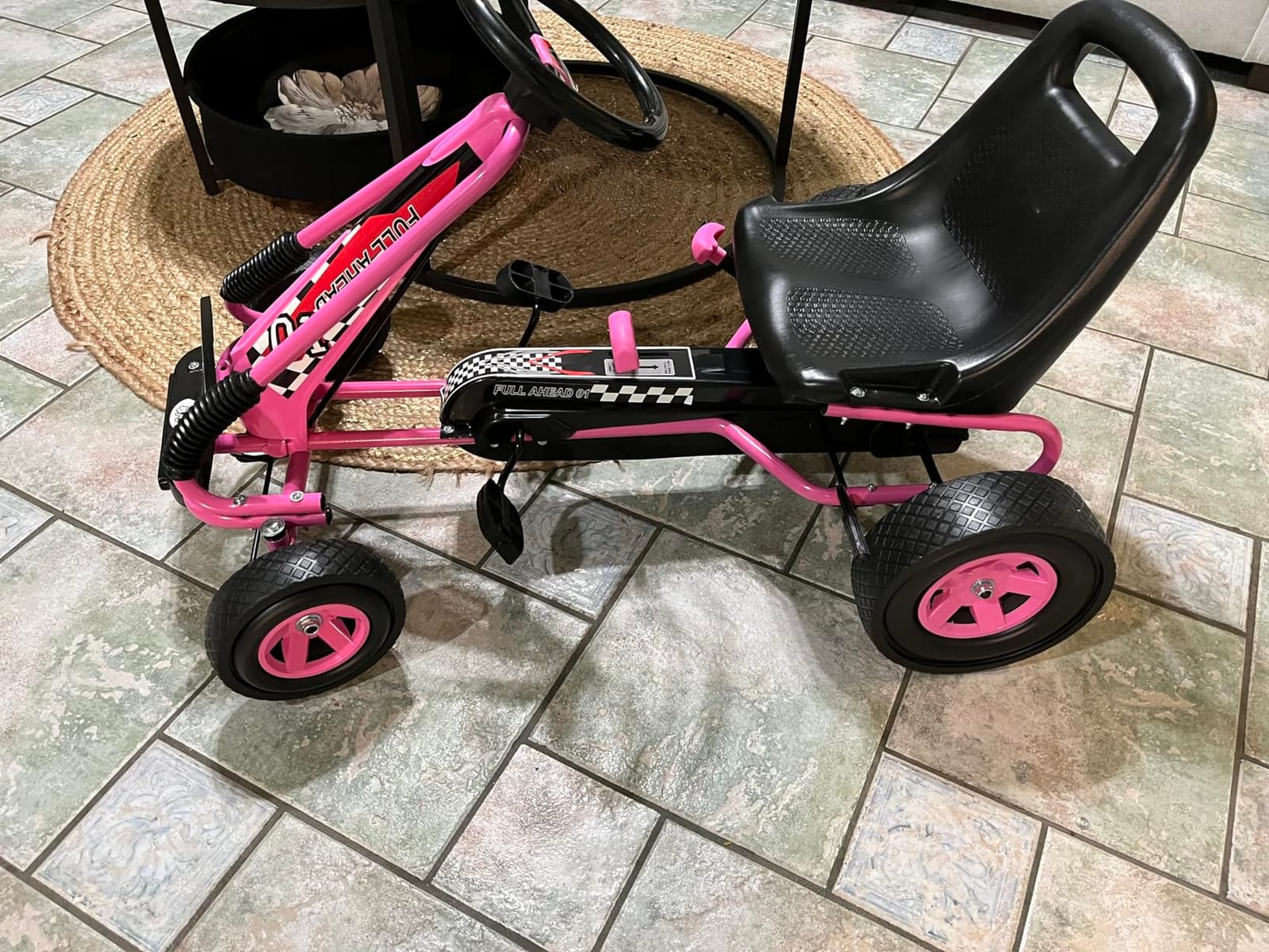 HONEY JOY Go Kart for Kids, 4 Wheel Quad Off-Road Pedal On Foot Go Cart w/Steering Wheels & Adjustable Seat, 2 Safety Brakes, EVA Tires, Clutch, Outdoor Racer Ride On Pedal Car (Blue) customer photo 1