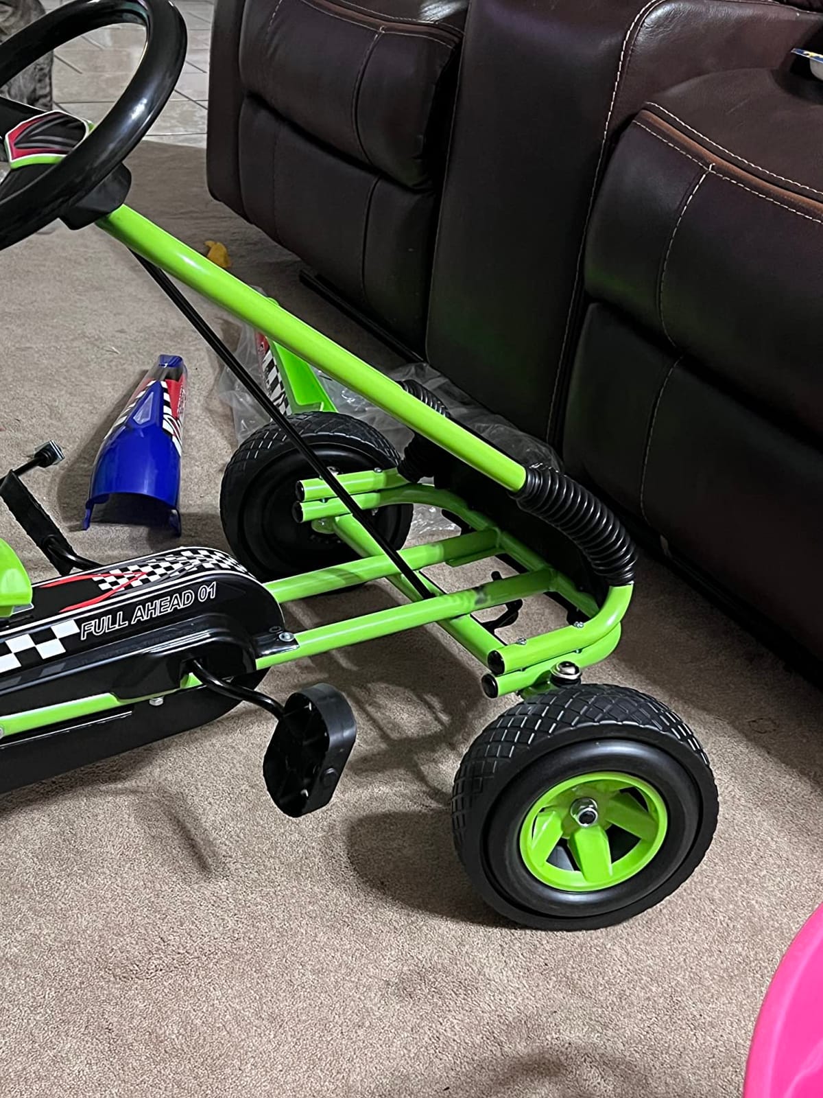 HONEY JOY Go Kart for Kids, 4 Wheel Quad Off-Road Pedal On Foot Go Cart w/Steering Wheels & Adjustable Seat, 2 Safety Brakes, EVA Tires, Clutch, Outdoor Racer Ride On Pedal Car (Blue) customer photo 2
