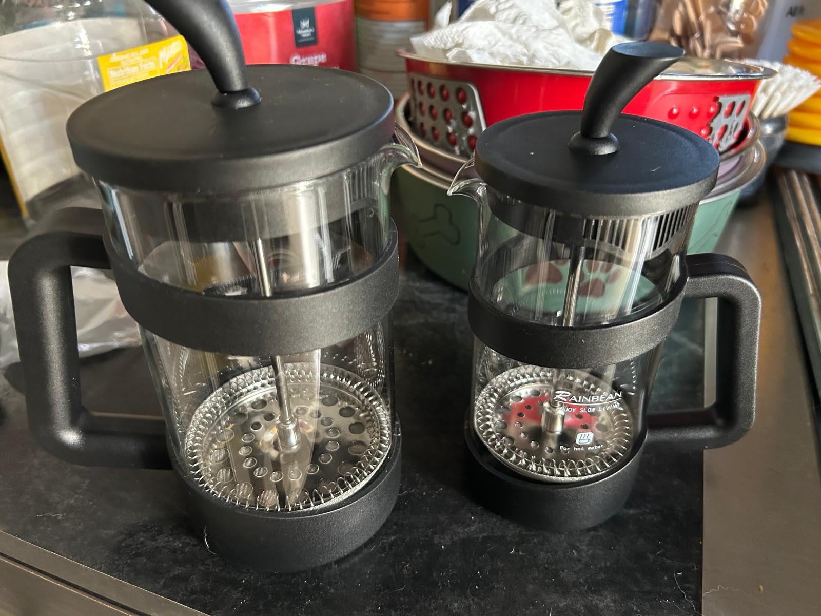 RAINBEAN Mini French Press Coffee Maker, 12 oz, Camping Coffee Press Pot, Small French Press, Tea and Frothed Milk Press (Black, 12 oz) customer photo 1