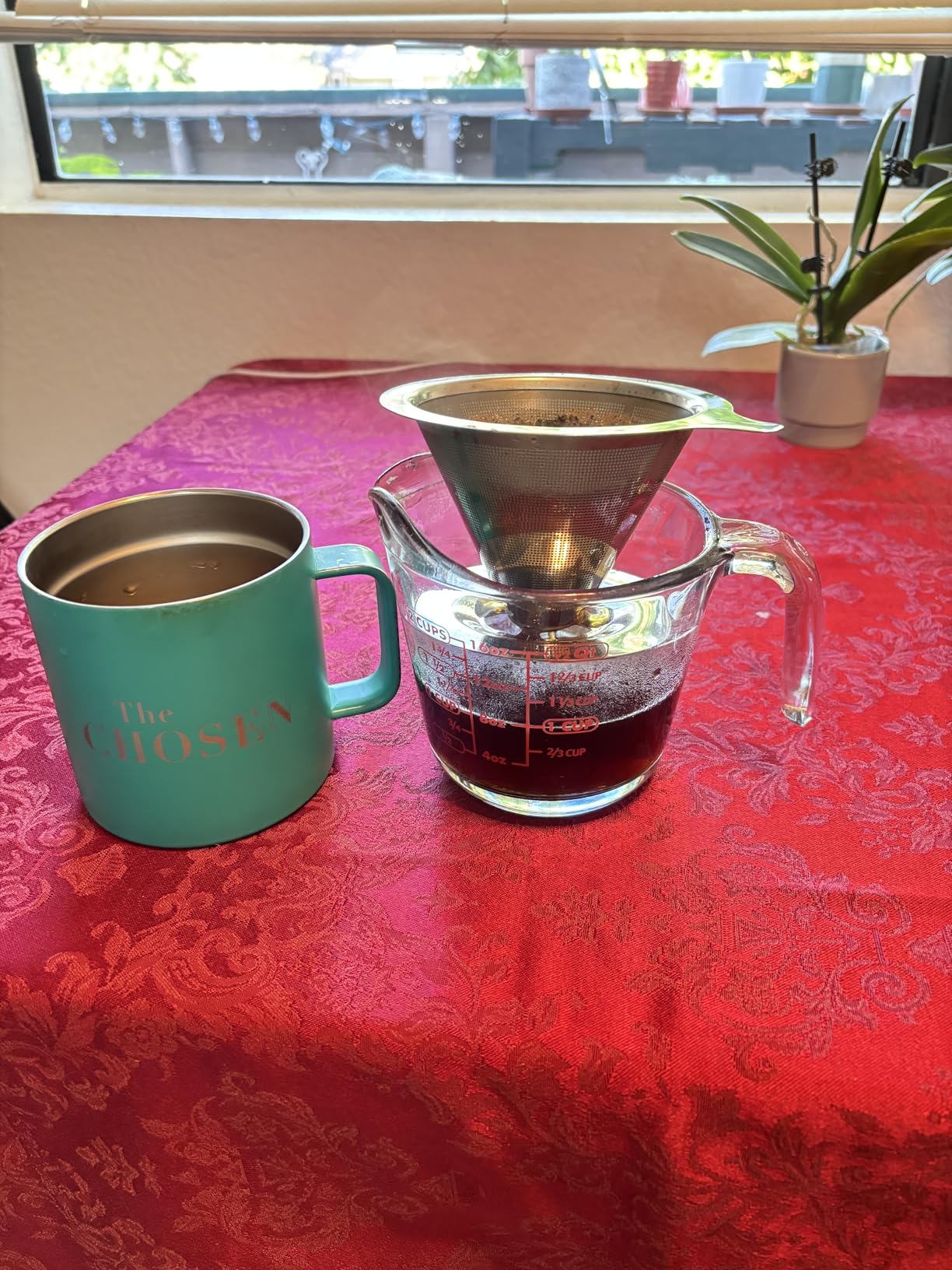 Hanlomele Pour Over Coffee Dripper, Paperless Reusable Coffee Filter, Pour Over Coffee Maker for Single Cup Brew, Double Mesh Design of Stainless Steel Cone Filter for Perfect Extraction (1-2 Cup) customer photo 1
