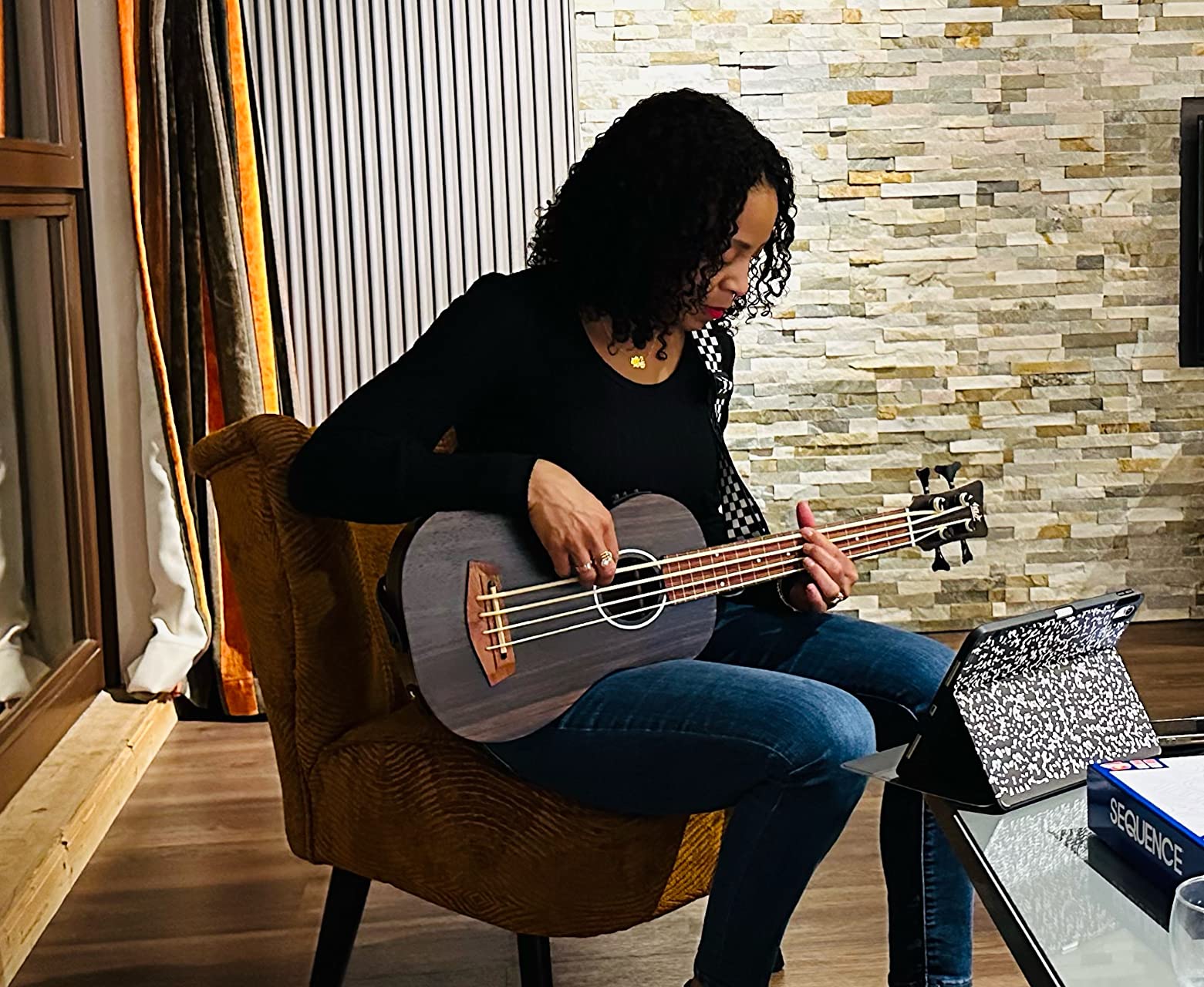 Electric Bass Ukulele,AKLOT Baritone Fretless Ukelele Bass Uke 30 inch Ebony African Blackwood Professional E-A-D-G with Gig Bag Strap for Beginner Advanced customer photo 2