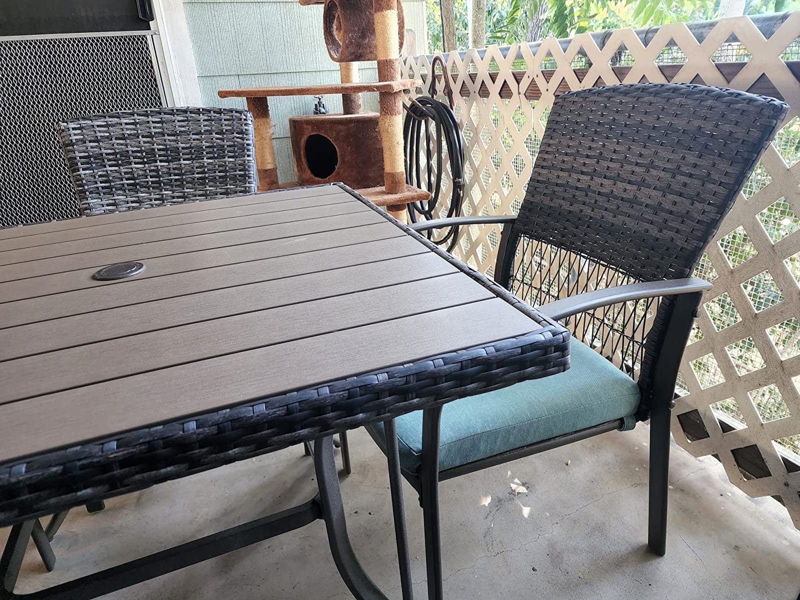 Pamapic 8504 Patio Dining 7 Piece, Outdoor Wicker Furniture Set for Backyard Garden Deck Poolside/Iron Slats Table Top, Removable Cushions, 7 Pack, Beige customer photo 1