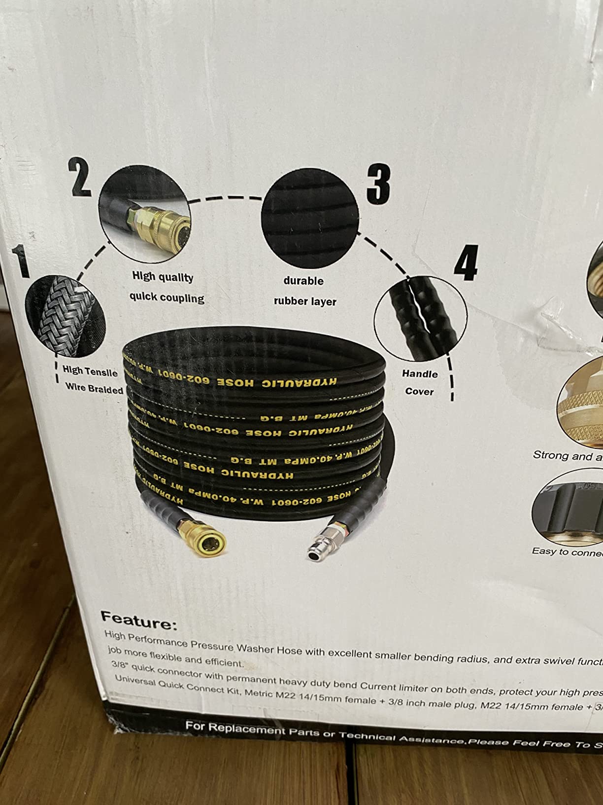 POHIR Pressure Washer Hose 50 ft with 3/8 Inch Quick Connect, Kink Resistant High Tensile Wire Braided,with 2 pcs M22 14mm Adapter Set, 4200 PSI Power Washer Hose customer photo 2