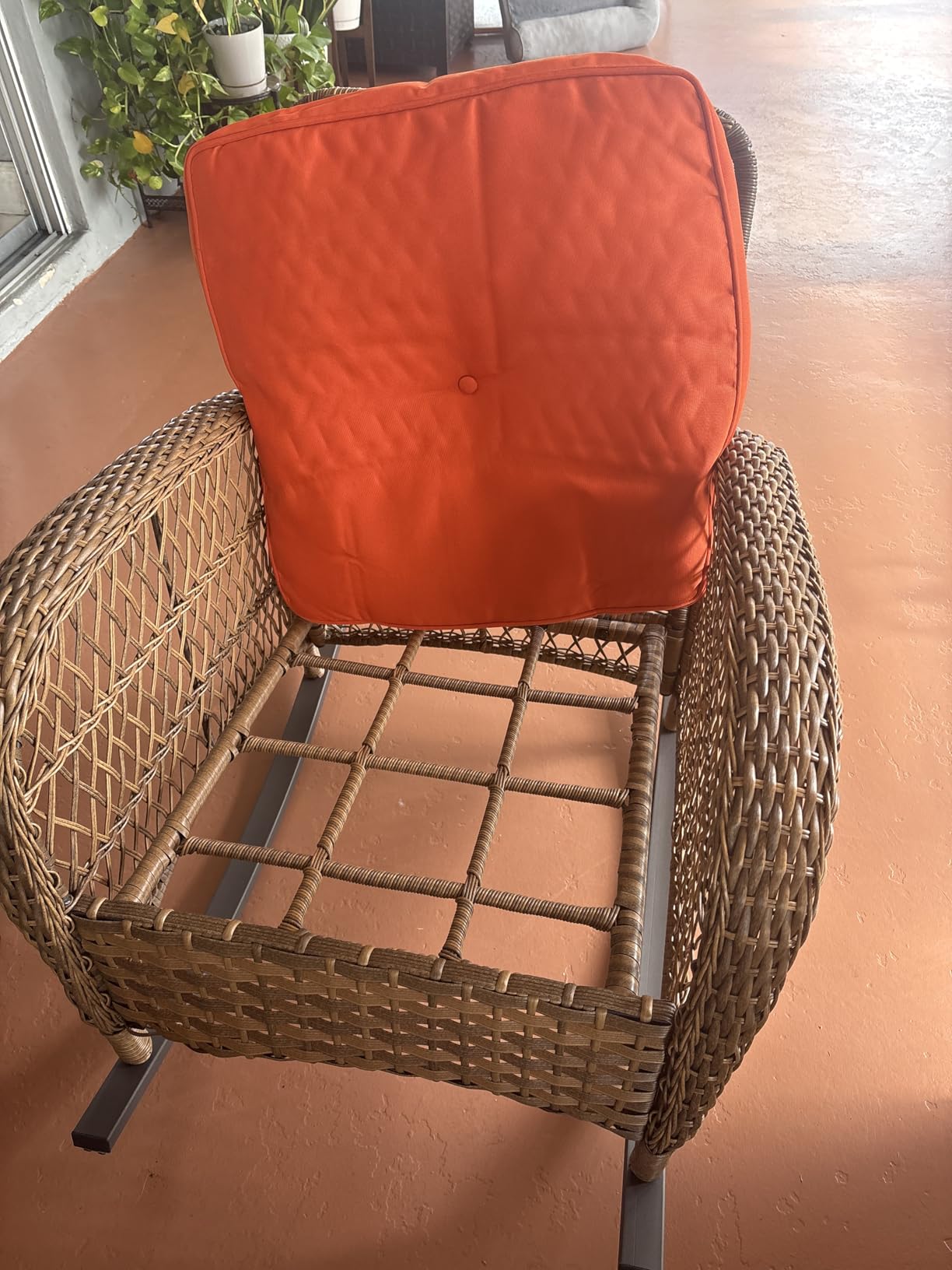 VIVIJASON Outdoor Wicker Rocking Chair, Patio Rattan Rocker Chair with Cushions & Steel Frame, All-Weather Rocking Lawn Wicker Furniture for Garden Backyard Porch (Beige) customer photo 2