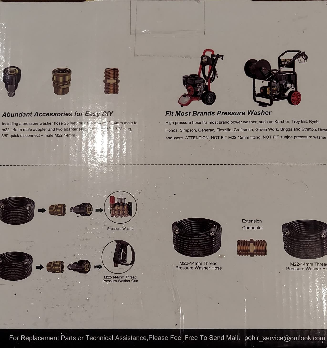 POHIR 100ft Pressue Washer Hose 4000 PSI, High Power Washing Hose, Replacement Hose with M22 Extension Adapter and 4pcs M22 14mm to 3/8 Quick Connect customer photo 2
