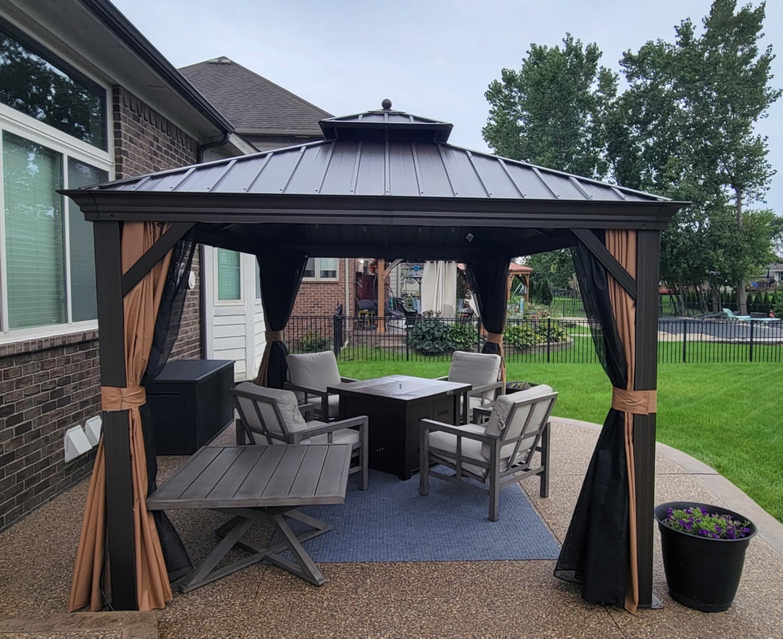 PURPLE LEAF Patio Hardtop Gazebo 12' x 16' Bronze Frame Double Roof Khaki customer photo 1