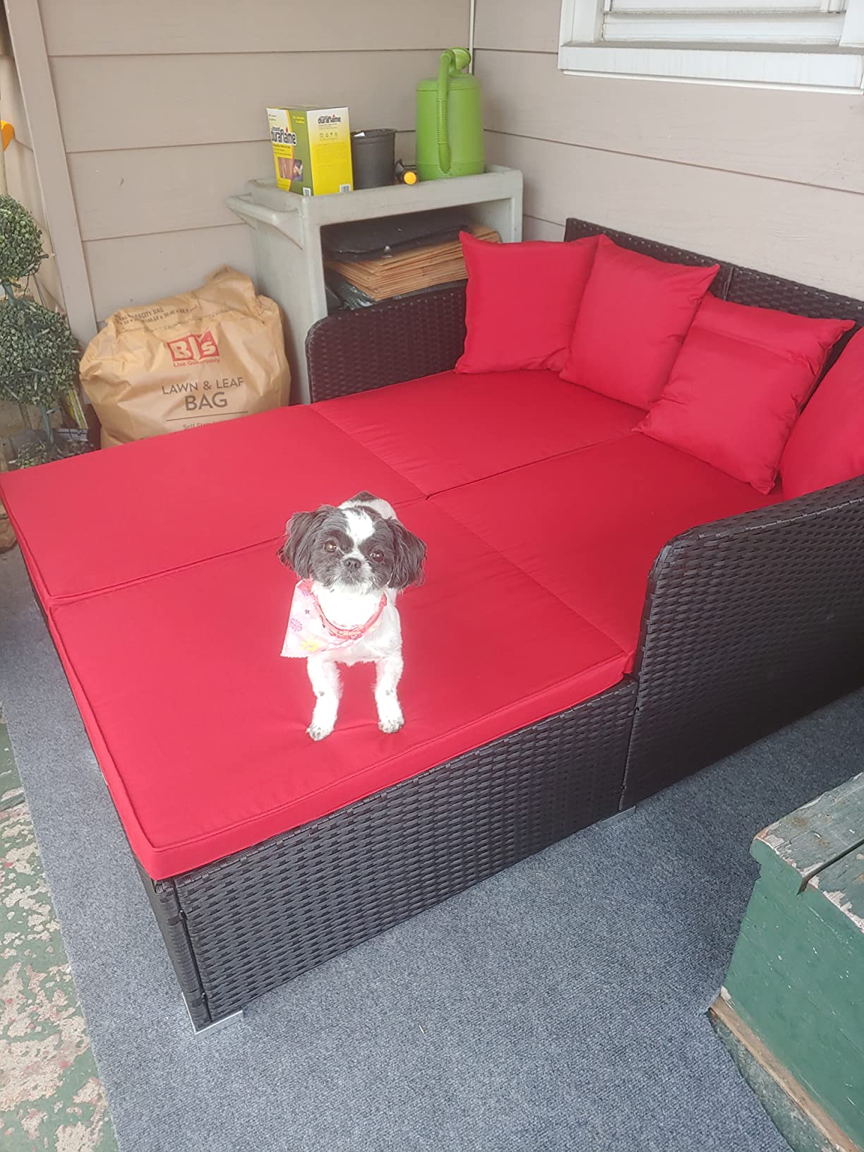 HAPPYGRILL Outdoor Rattan Daybed, Patio Sunbed Sofa Set with Cushion & Pillows, Sturdy Aluminum Foot, Wicker Patio Furniture Double Bed Lounger for Garden Porch Poolside customer photo 2