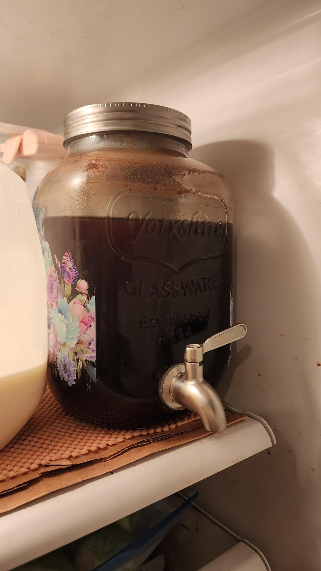 1 Gallon Cold Brew Coffee Maker - 3rd Generation Fine Mesh Filter - Stainless Steel Spigot - Extra Thick Large Glass Mason Jar Drink Dispenser Carafe, Iced Coffee Maker & Sun Tea Pitcher with Infuser. customer photo 1