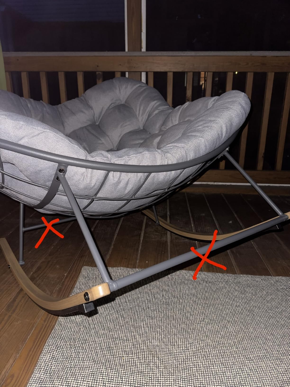 Grand patio Outdoor Papasan Rocking Chair with Thick Cushion, Grey customer photo 2