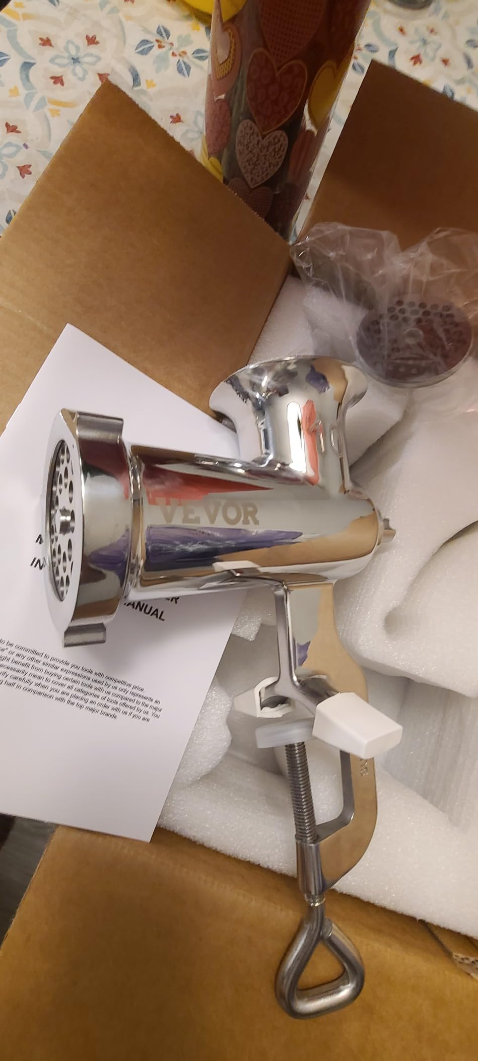 VEVOR Manual Stainless Steel Meat Grinder, 1.8