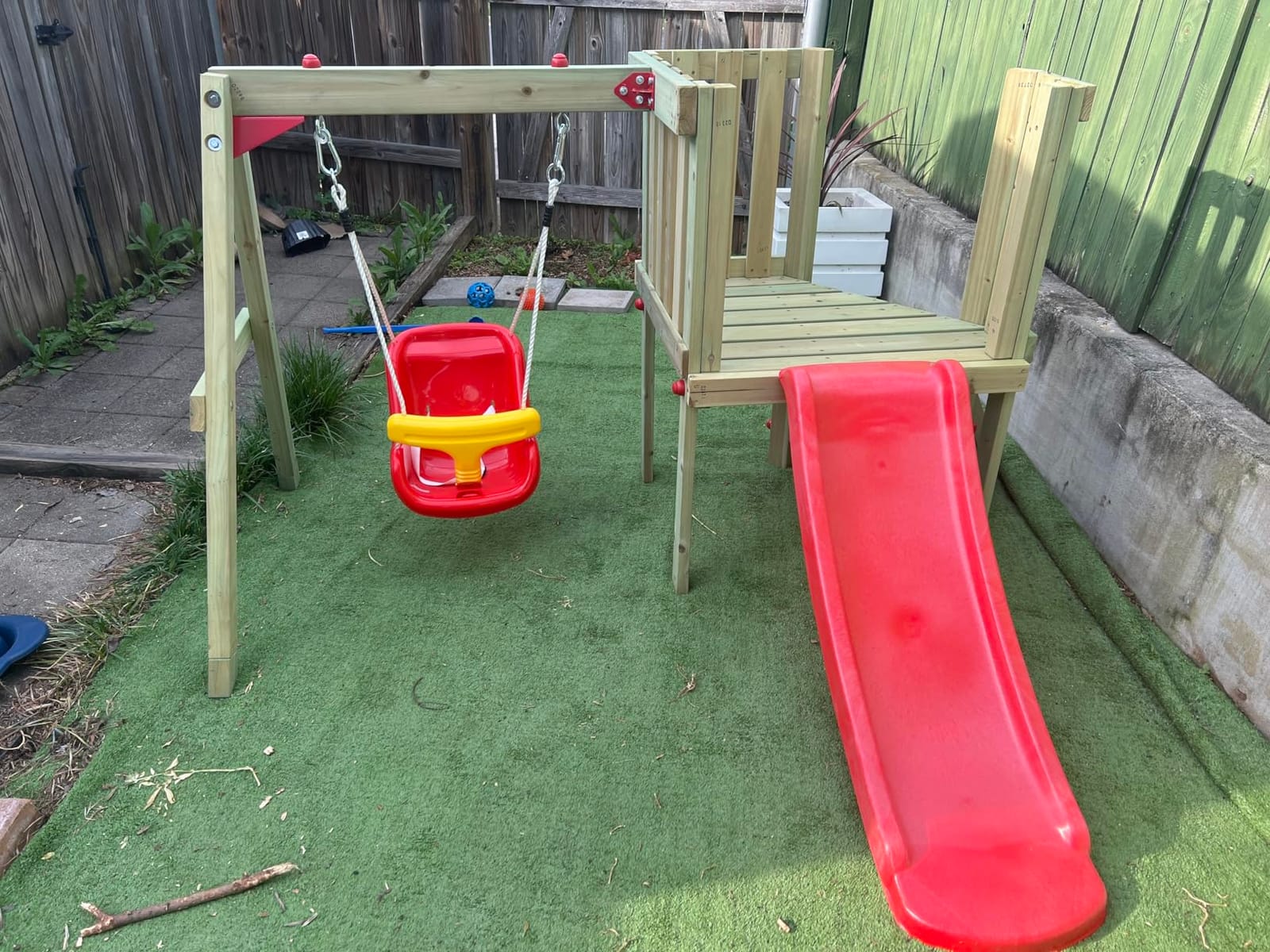 Outsunny Swing Set for Backyard Wooden Toddler Playset Ages 1.5-4 Natural customer photo 2