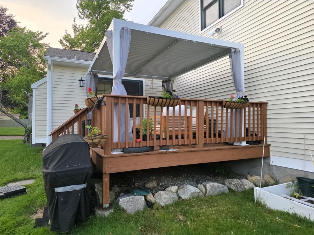 EROMMY Louvered Pergola 10x20, Outdoor Aluminum Pergola with Adjustable Rainproof Roof for Garden, Patio, Deck, Waterproof Curtains and Netting Included, Gray-Black customer photo 1