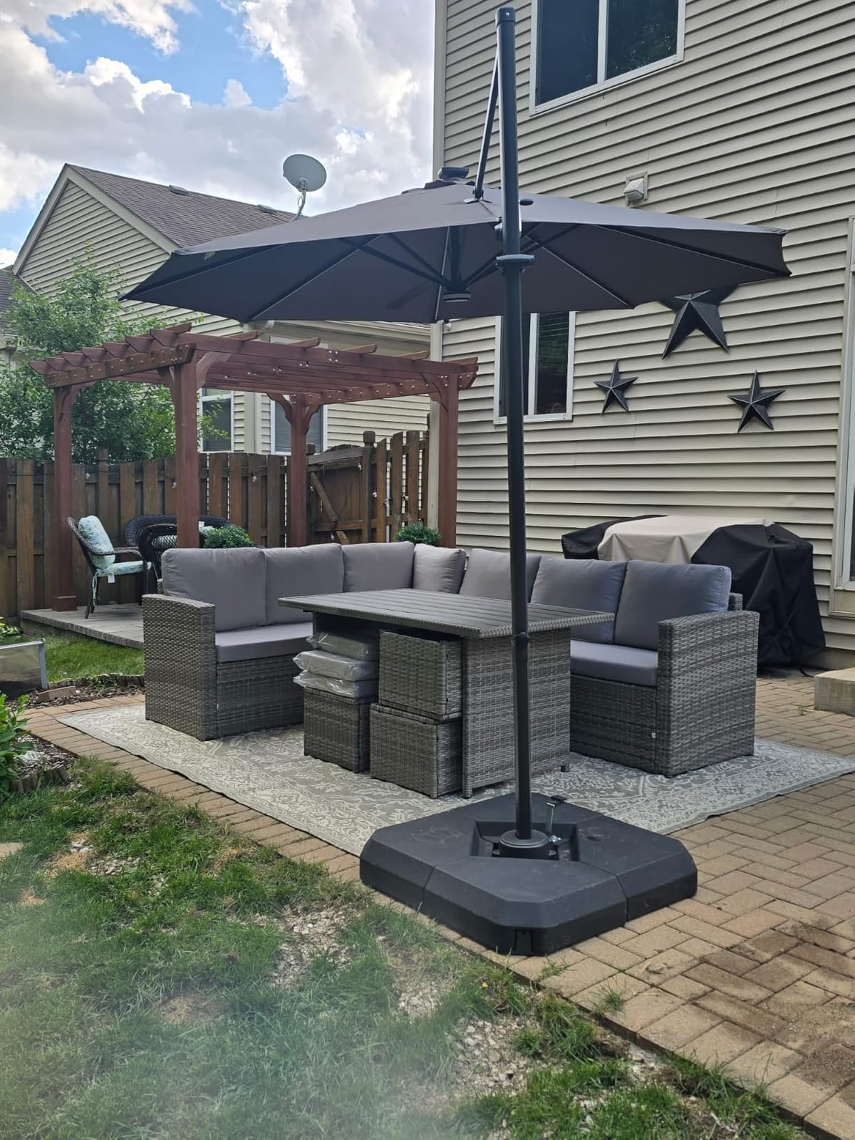 Wumiokio Patio Furniture Set, 7 Pieces Outdoor Patio Furniture with Dining Table&Chair, All Weather Wicker Conversation Set with Ottoman,Grey (Include Sofa Dust Cover) customer photo 1