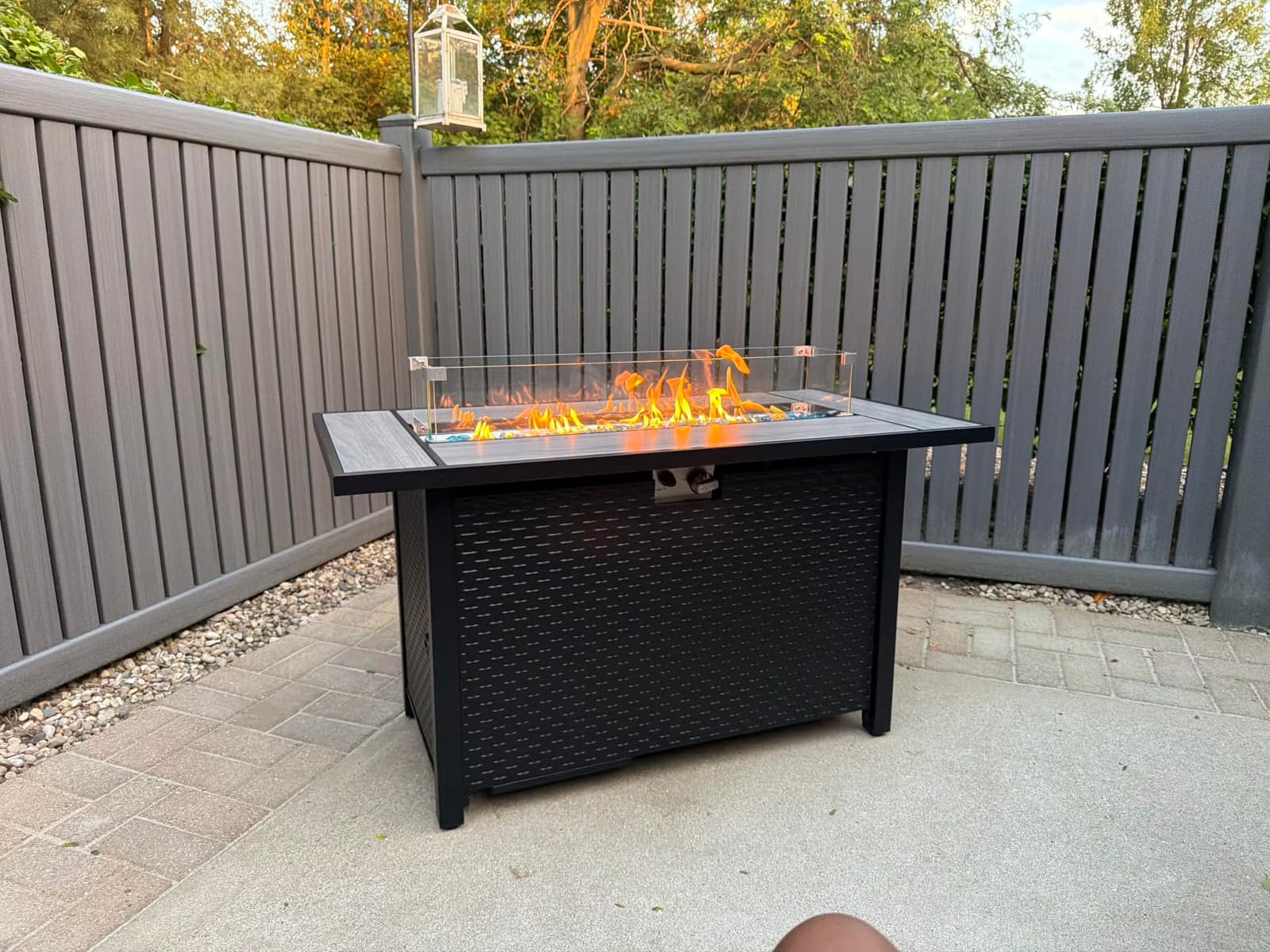 45in Fire Table, Propane Fire Pit with Glass Wind Guard and Rain Cover, Outdoor Firepit Table 50000 BTU 3-in-1 Fire Table for Patio/Yard/Balcony, Gray Tabletop customer photo 2
