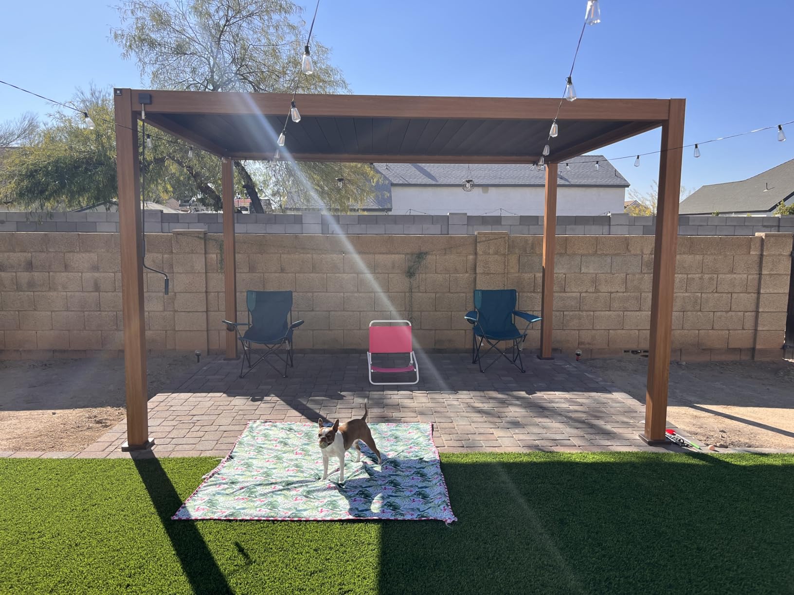 MIRADOR 111S Takasho Louvered Pergola 10x13 Wood Grain Outdoor Aluminum Pergola with Adjustable Rainproof Roof Full Aluminum Frame Ideal for Outdoor Deck Garden Patio Durable, Cherry Oak customer photo 1