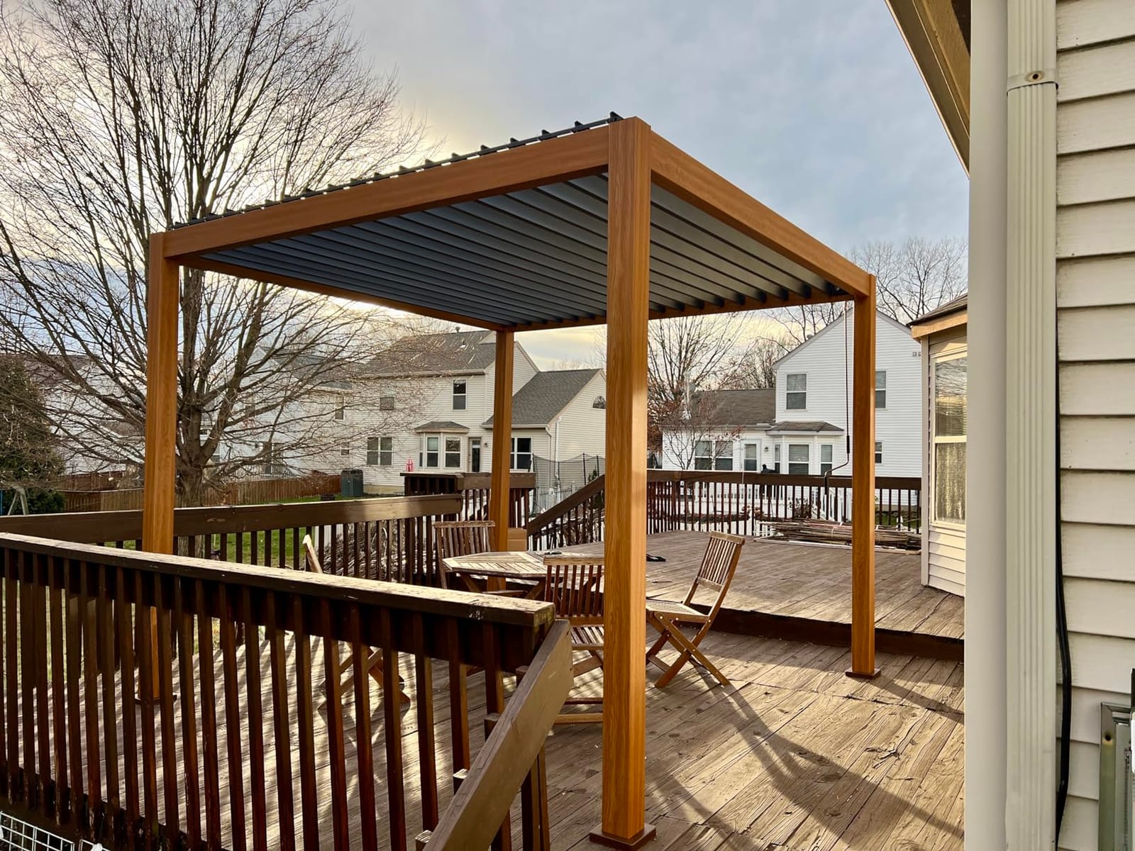 MIRADOR 111S Takasho Louvered Pergola 10x13 Wood Grain Outdoor Aluminum Pergola with Adjustable Rainproof Roof Full Aluminum Frame Ideal for Outdoor Deck Garden Patio Durable, Cherry Oak customer photo 2