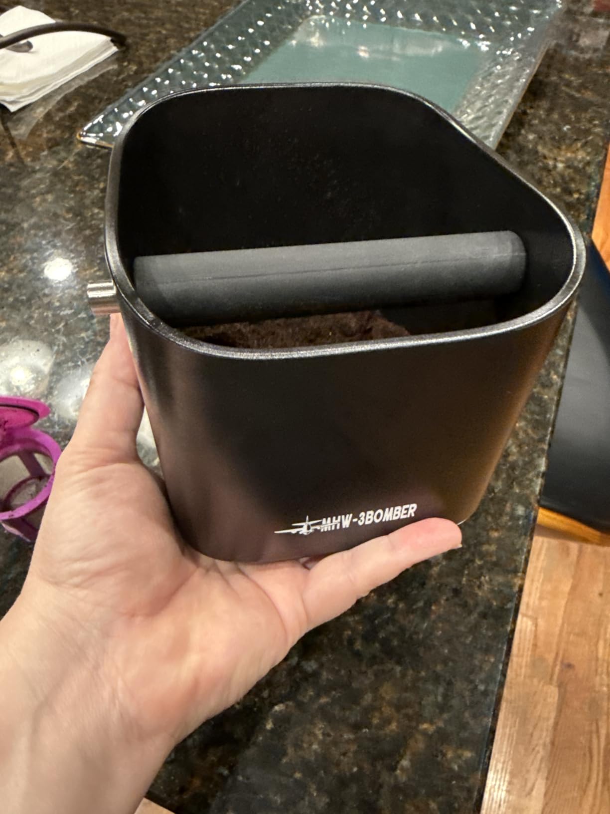 MHW-3BOMBER Espresso Knock Box, 1.2L(15 Cups) Coffee Knock Box with Removable Knock Bar and Anti-slip Pads for Espresso Puck, Coffee Ground, Durable Espresso Accessories, Black GB5967B customer photo 1