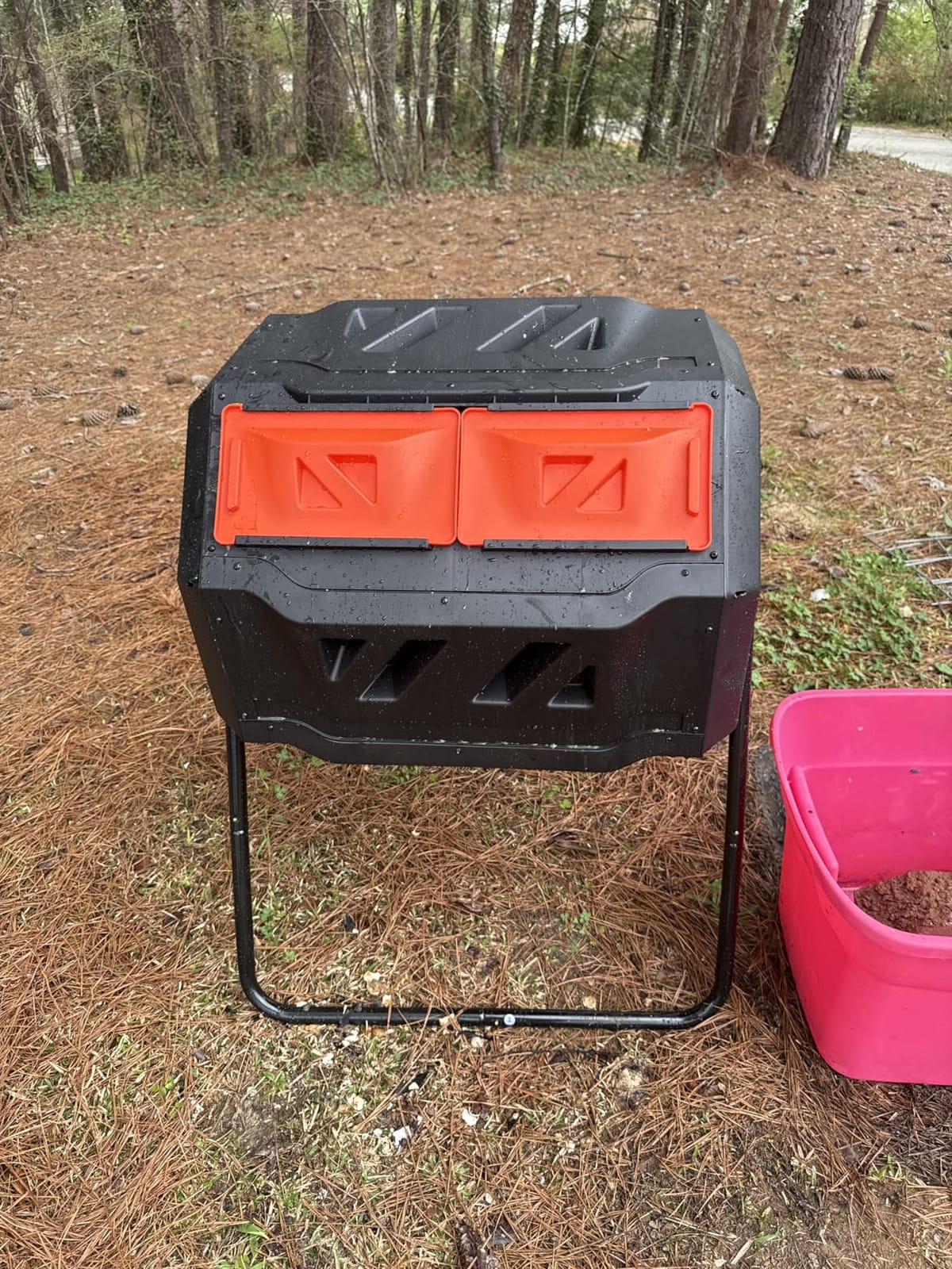 Hourleey Compost Bin Outdoor, 43 Gallon Dual Chamber Tumbling Composting Bin with Sliding Doors, Tumbler Rotating Batch Composter Bin for Garden Kitchen Yard customer photo 2