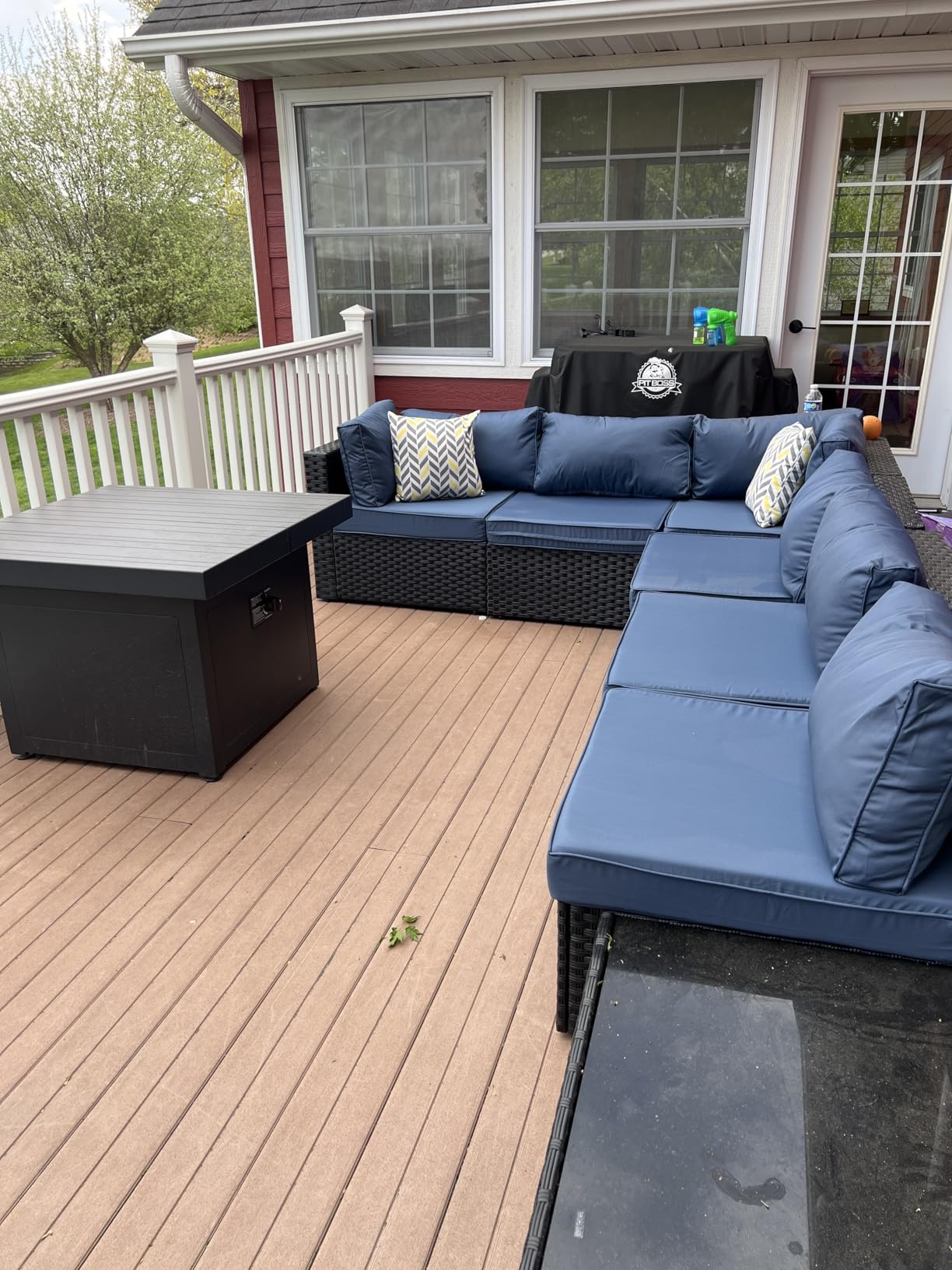 Shintenchi 7 Pieces Outdoor Patio Sectional Sofa Couch, Wicker Furniture Conversation Sets with Washable Cushions & Glass Coffee Table for Garden, Poolside, Backyard (Khaki) customer photo 2