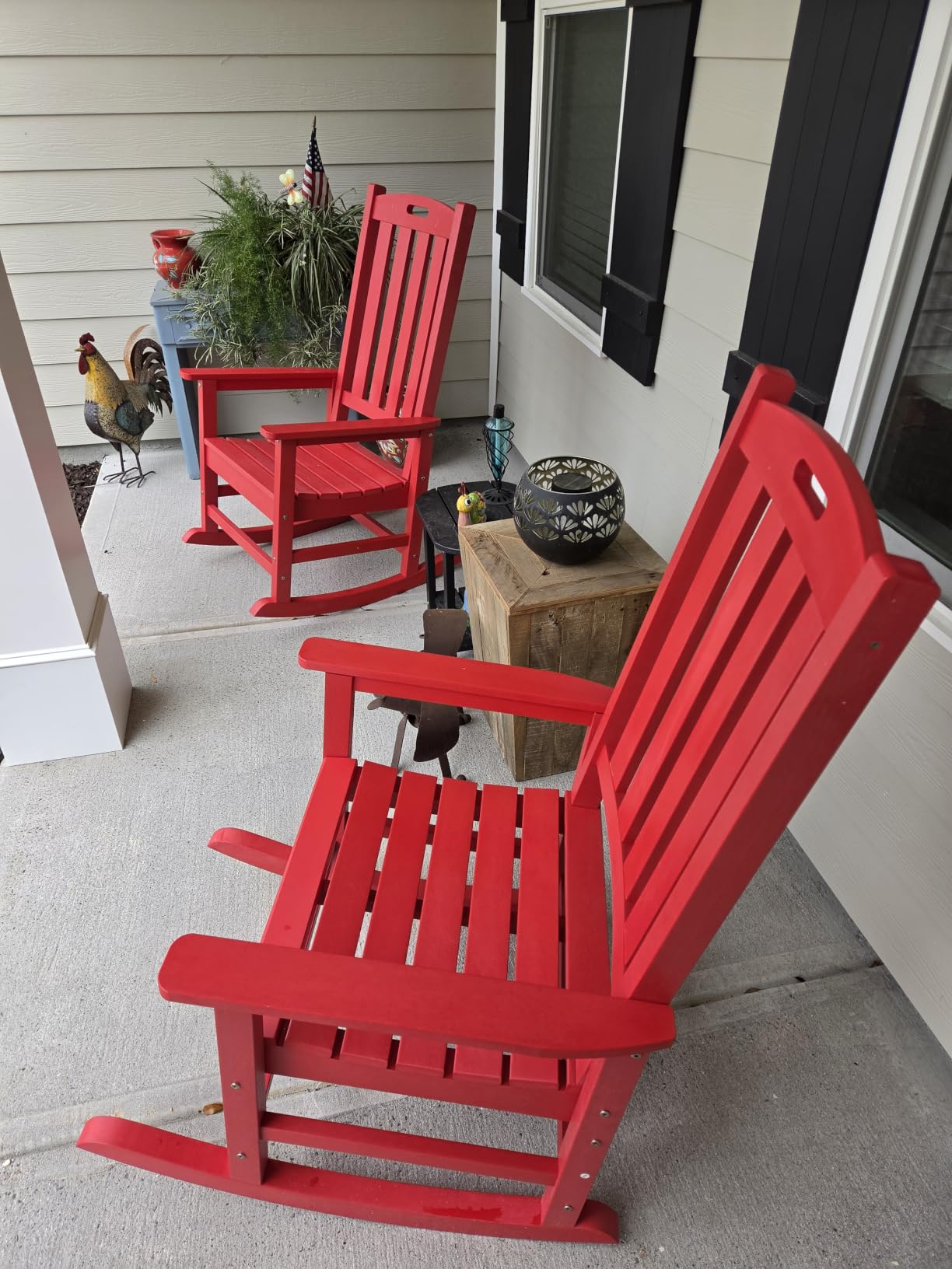 Psilvam Oversized Outdoor Rocking Chair, HDPE Porch Rocker (Dark Brown) customer photo 1