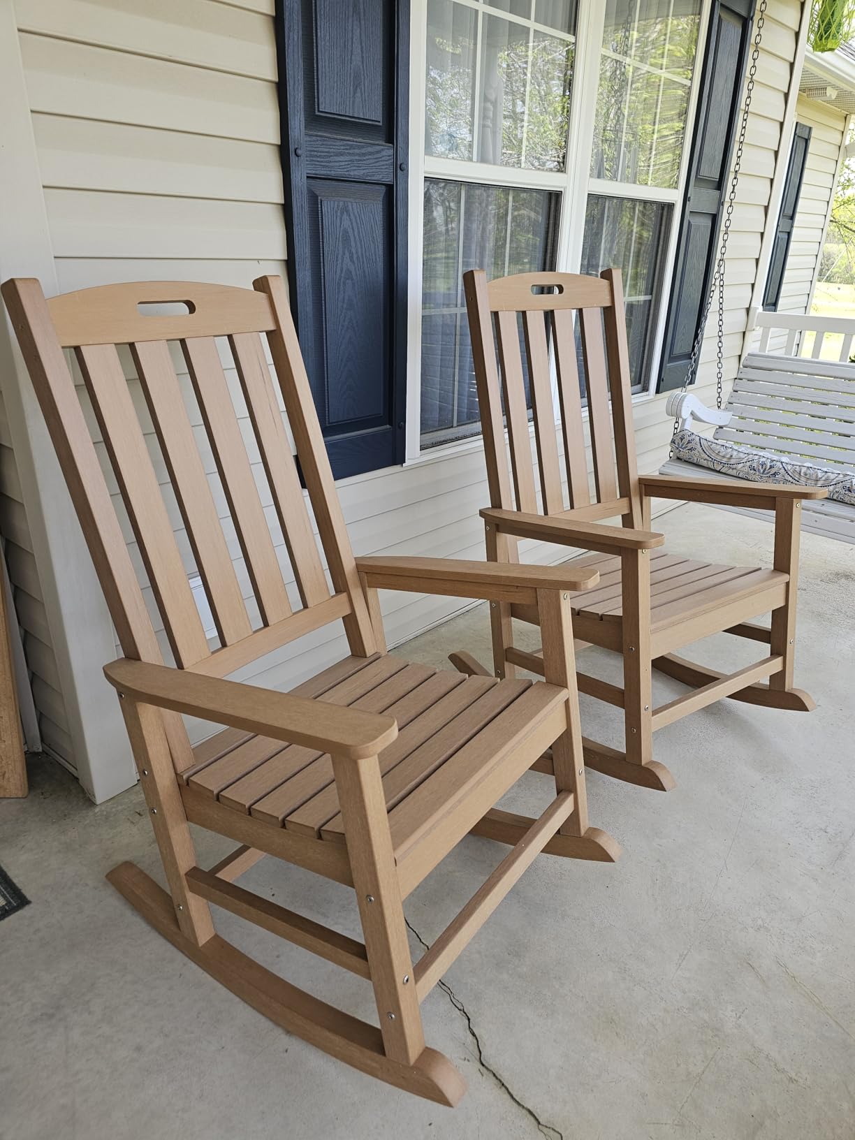 Psilvam Oversized Outdoor Rocking Chair, HDPE Porch Rocker (Dark Brown) customer photo 2