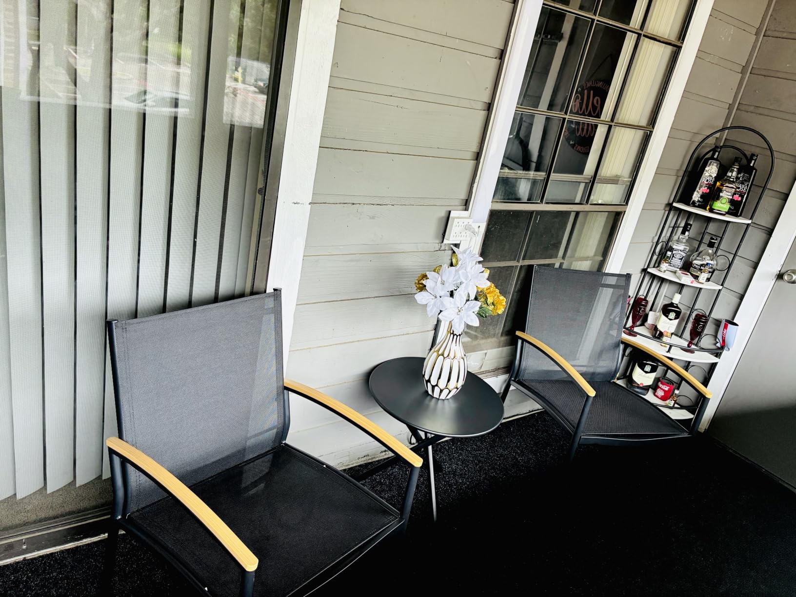 Shintenchi 3 Pieces Patio Bistro Sets, Outdoor Textilene Fabric Conversation Bistro Set, Textilene Fabric Front Porch Chairs Small Patio Furniture Set with Table for Lawn,Garden,Balcony (Black) customer photo 2
