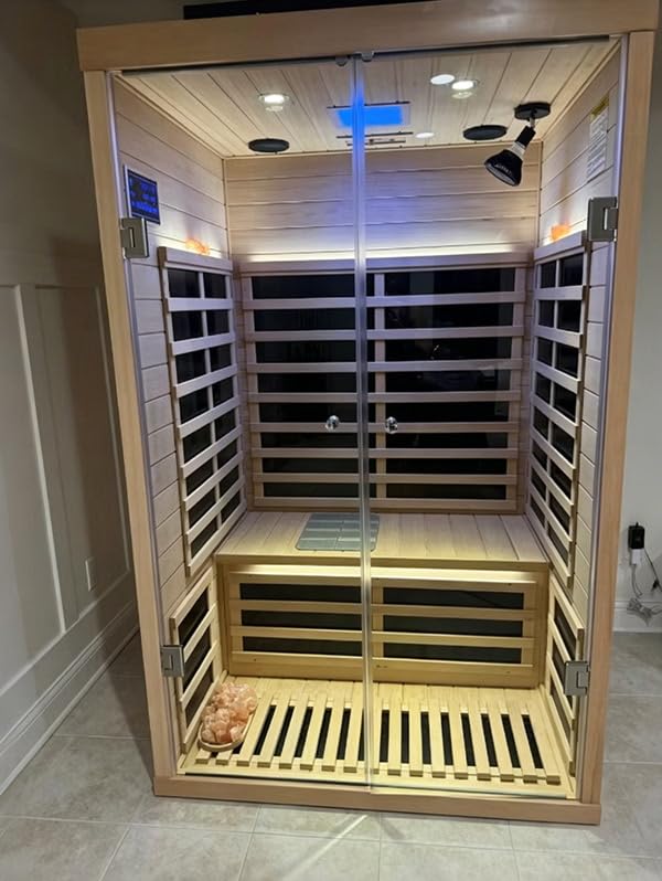 Smart Indoor Home Sauna 0-5mG Ultra Low Emf Far Infrared Sauna 2-3 Person, 1520w Hemlock Wooden Saunas Room with APP & LCD Control Panel, Bluetooth Speaker, Chromotherapy Lights, Thermal Cover customer photo 1