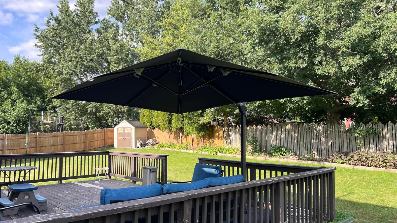 PHI VILLA 9'x12' Hydraulic Cantilever Outdoor Patio Umbrella w/Base,Beige customer photo 1