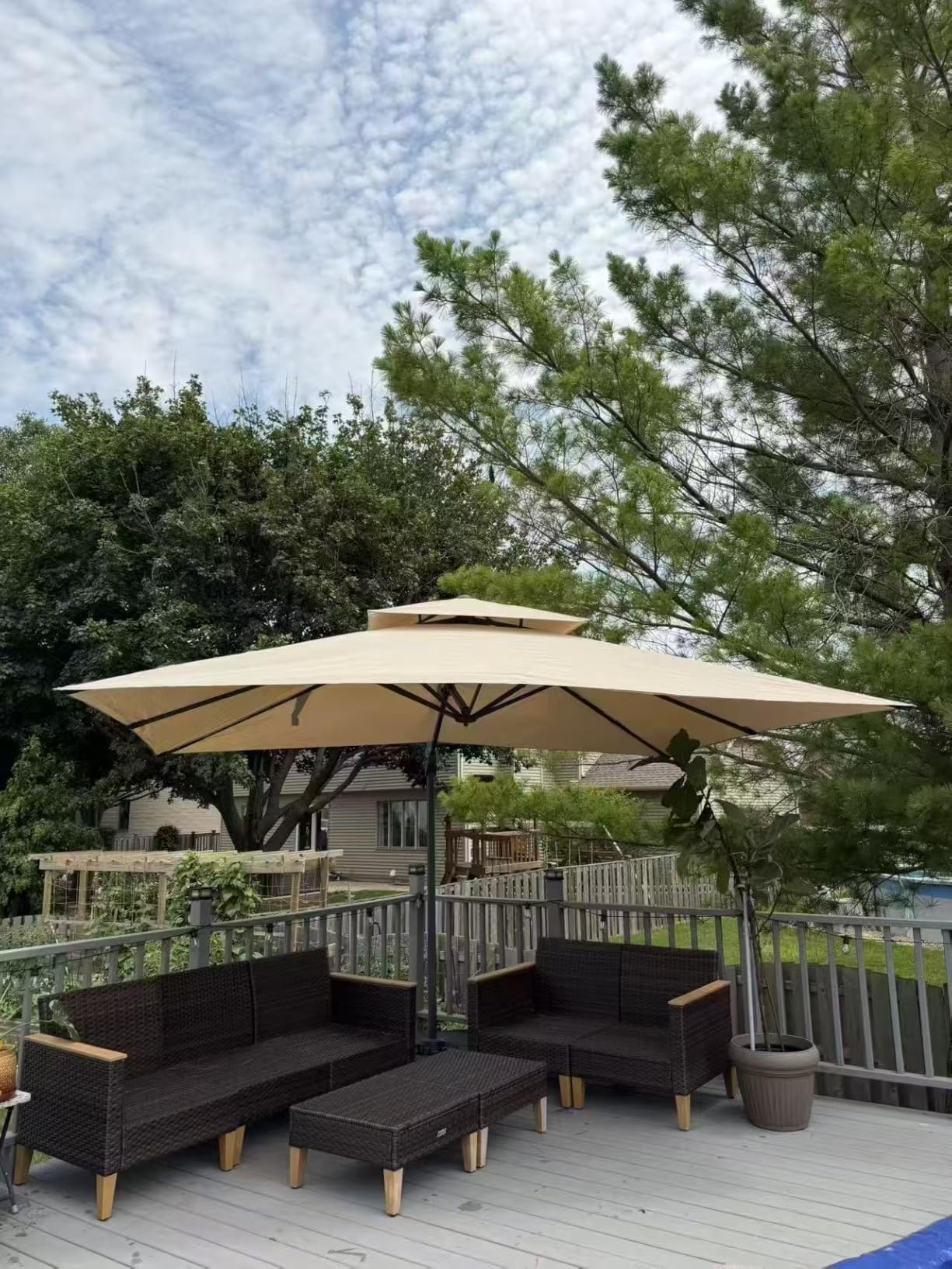 PHI VILLA 9'x12' Hydraulic Cantilever Outdoor Patio Umbrella w/Base,Beige customer photo 2