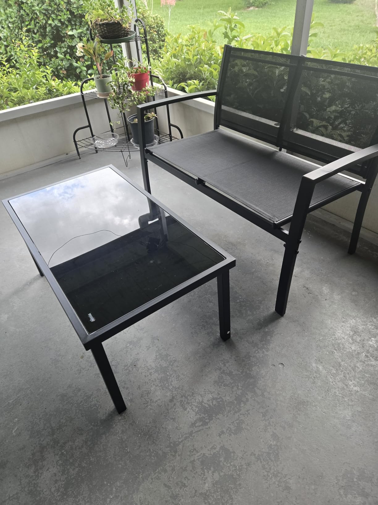 Shintenchi 4 Pieces Patio Furniture Set All Weather Textile Fabric Outdoor Conversation Set, with Glass Coffee Table, Loveseat, 2 Single Chairs for Home, Garden, Lawn, Porch(Gray) customer photo 1
