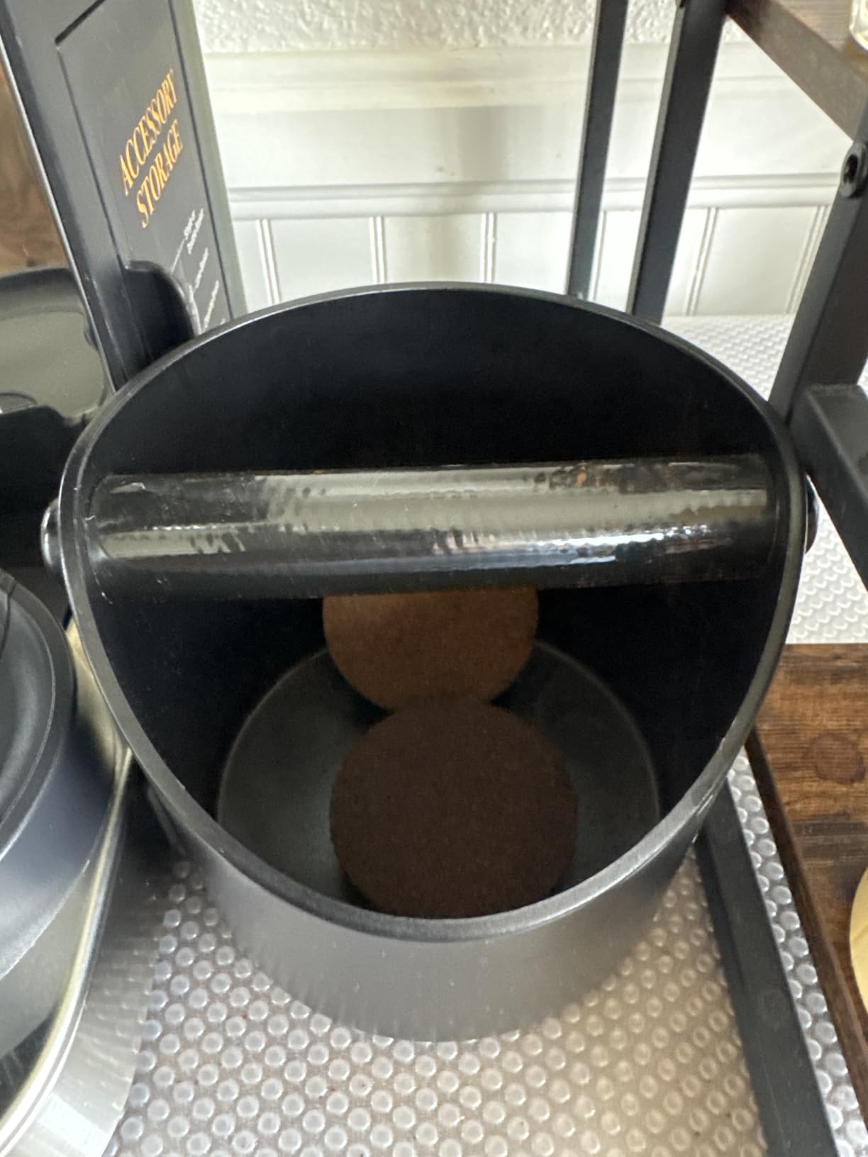 Coffee Knock Box, 4.6 in, Barista Style Espresso Grounds Knock Box, Removable Plastic Knock Rod, Non-Slip Base, Espresso Maker Accessory (Black) customer photo 2
