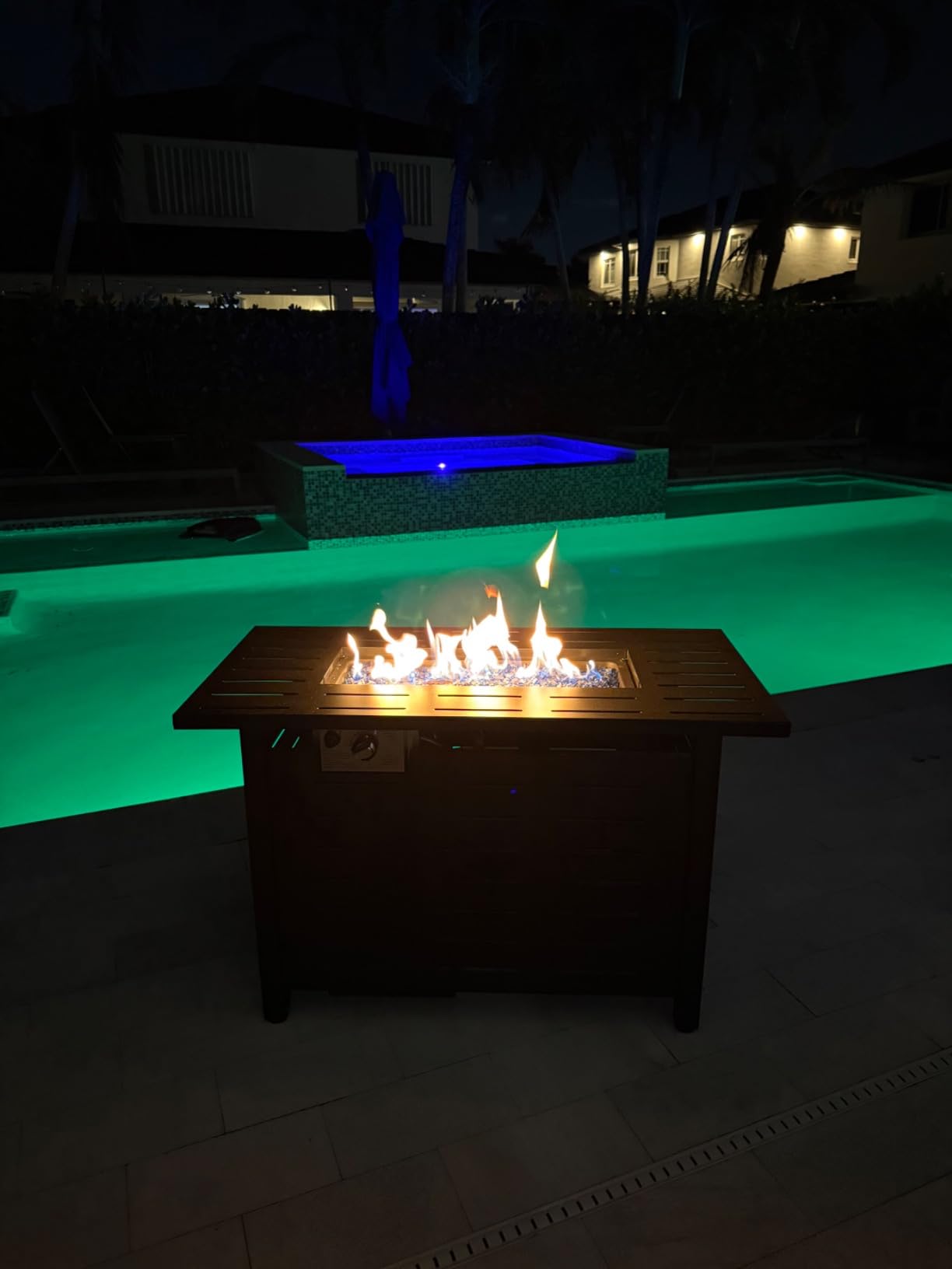 Aoxun 41 Inch Propane Fire Pit Table–50,000 BTU Gas Outdoor Fire Pit Table with Removable Lid & Lava Rocks, Rectangle Firepit Table for Outside, Patio, Deck, Backyard, Black customer photo 1