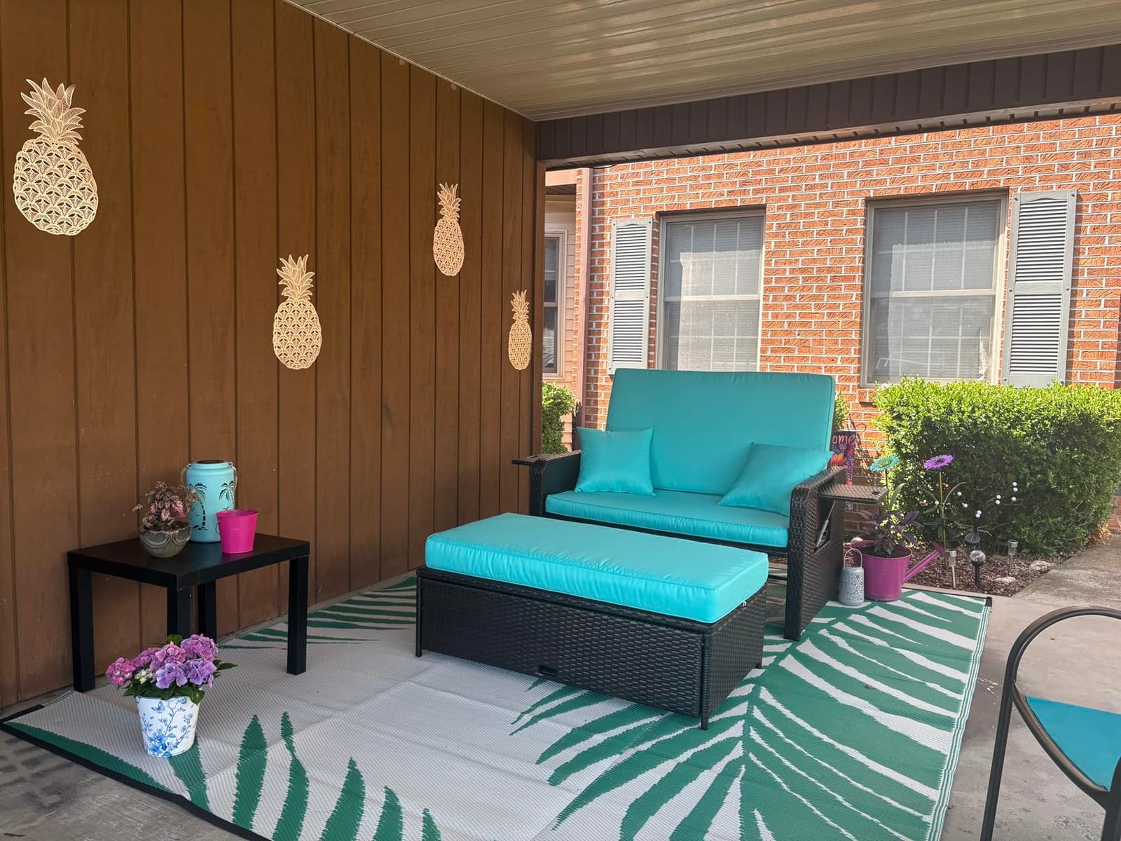 Nightcore Wicker Patio Outdoor Daybed, Outdoor Chaise Lounger w/ 4-Level Adjustable Backrest, Retractable Side Trays, Storage Ottoman, Comfortable & Removable Cushions, Rattan Loveseat (Beige) customer photo 1