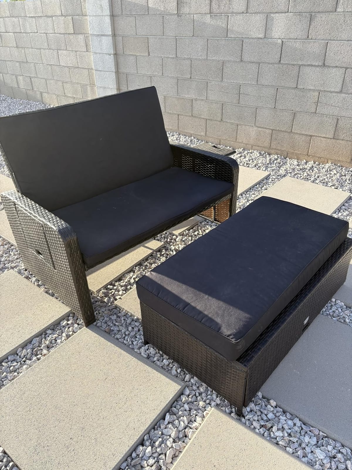 Nightcore Wicker Patio Outdoor Daybed, Outdoor Chaise Lounger w/ 4-Level Adjustable Backrest, Retractable Side Trays, Storage Ottoman, Comfortable & Removable Cushions, Rattan Loveseat (Beige) customer photo 2