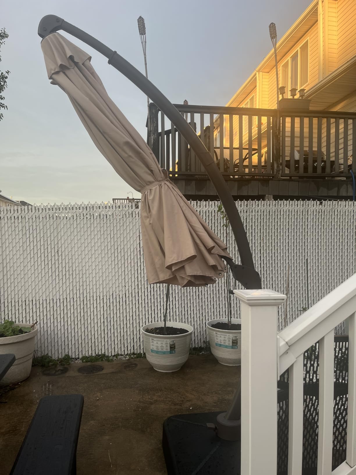 Kingdura 11ft Offset Cantilever Patio Umbrella with Base Included, Large Round Aluminum Outdoor Umbrella, 360° Rotation & Infinite Tilt, Heavy Duty Frame for Deck Pool Backyard, Beige customer photo 1