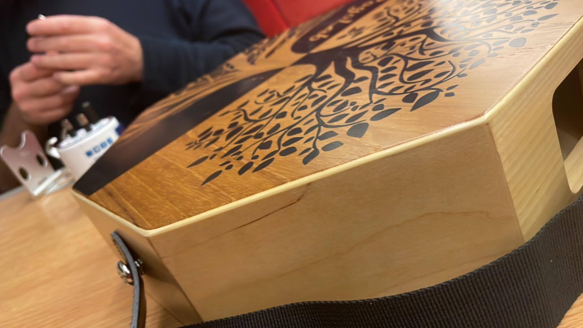 POGOLAB Three-tone Cajon, Portable Travel Drum Box with Adjustable Strap, Unique Appearance, Easy to Carry, for Home and Outdoor, Beautiful Percussion Instrument Gift (Green & White) customer photo 1