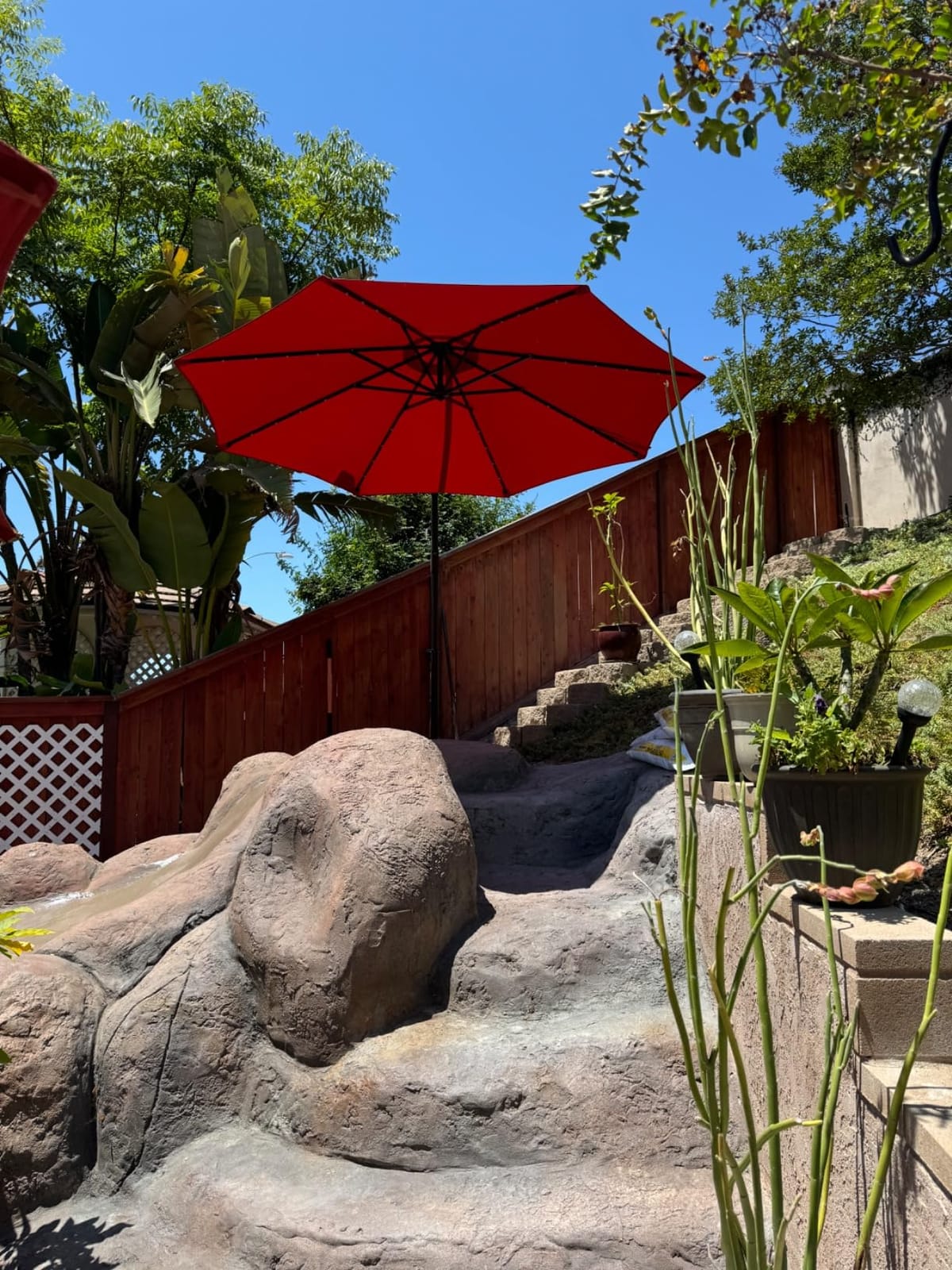 wikiwiki 10ft Solar LED Patio Umbrella with Base Included, Offset Umbrella with Weighted Sandbag Base, Cantilever Patio Umbrellas for Backyard, Garden & Deck, 32 LED Lights & Polyester Shade, Sky Blue customer photo 1