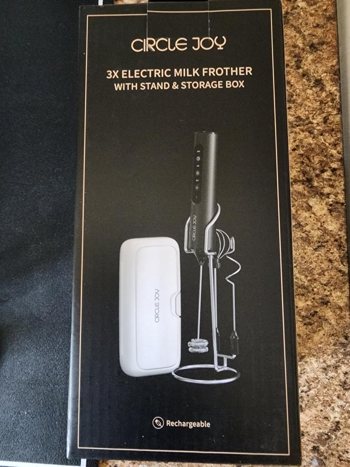 CIRCLE JOY Rechargeable Handheld Milk Frother Wand with Stand, 3 Variable Speeds, 3 Whisks and Storage Box, Electric Drink Mixer for Latte, Cappuccino, Hot Chocolate, Eggs and Protein Powder, Black customer photo 1