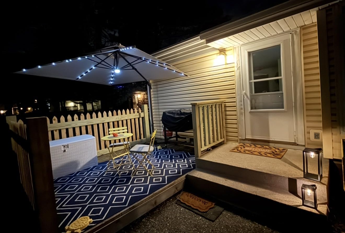 9x9 FT Cantilever Offset Patio Umbrella with Lights & Base customer photo 1