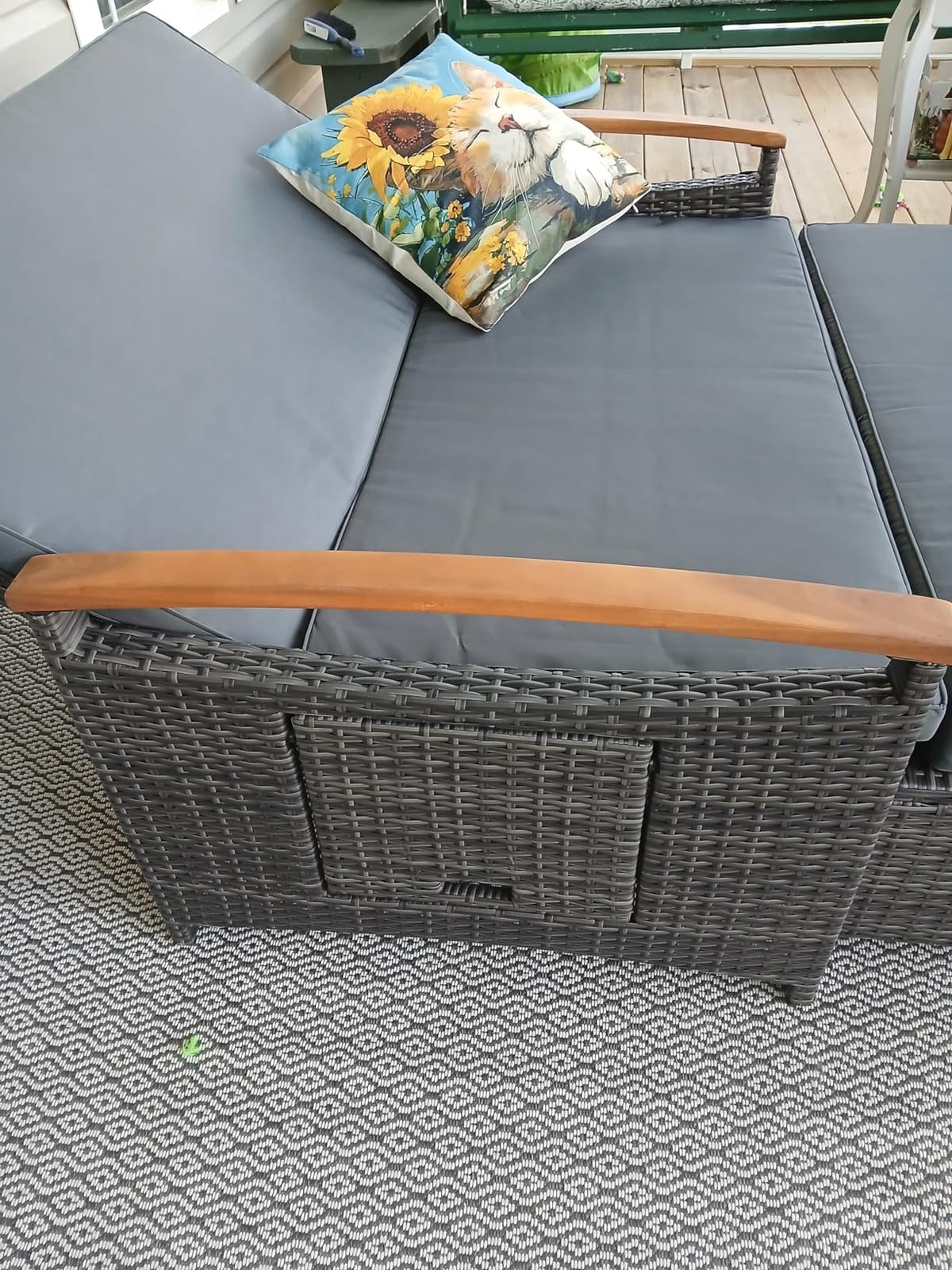 LDAILY Moccha Outdoor Wicker Daybed, Patio Rattan Loveseat Sofa w/ 4-Level Adjustable Backrest, Folding Panels, Storage Ottoman & Cushions, Lounge Furniture Set for Poolside Backyard Porch (Grey) customer photo 1