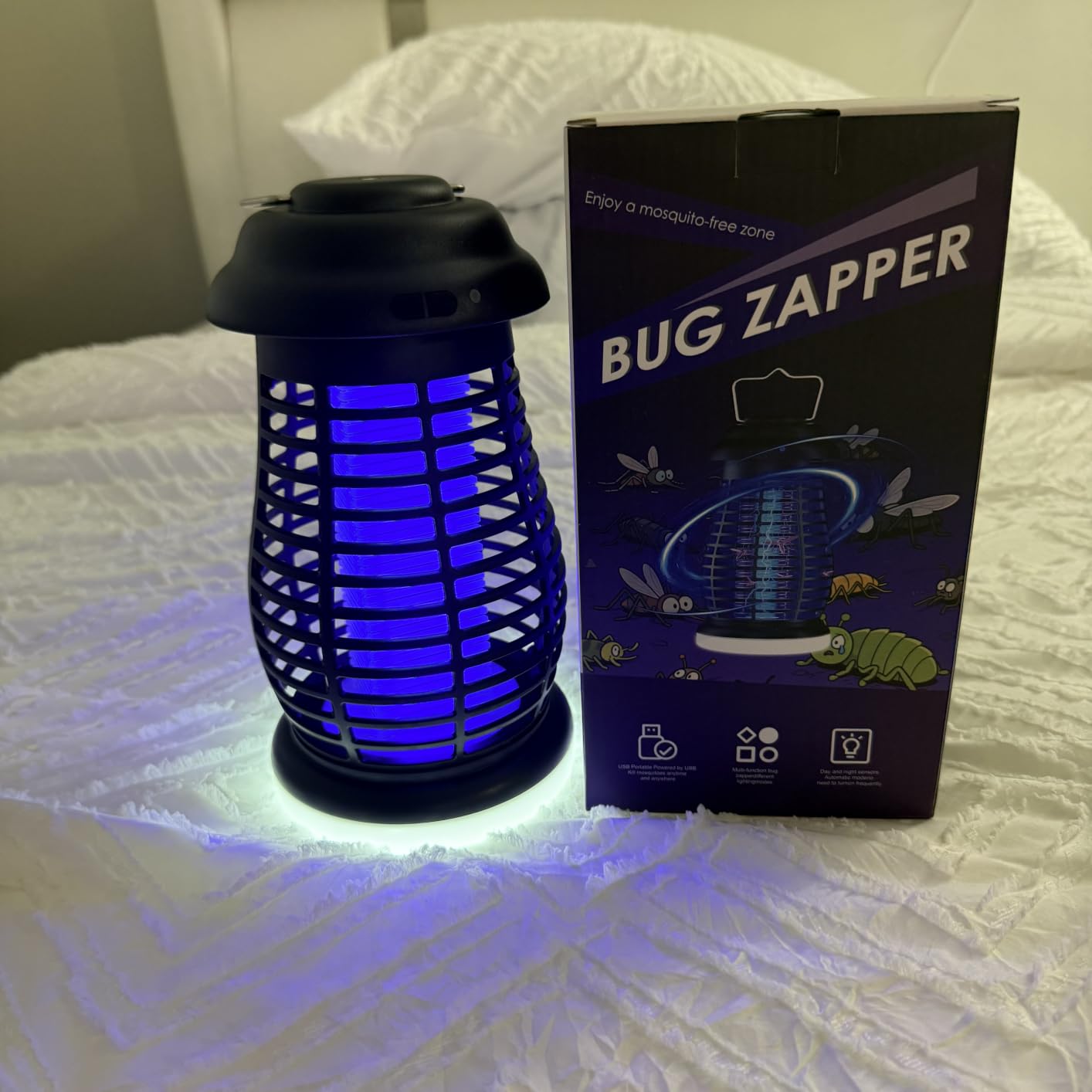 Bug Zapper Outdoor & Indoor,Cordless Portable Mosquito Zapper with Rechargeable 4800mAh Battery & Auto On/Off,Mosquito Repellent Outdoor Patio,Electric Fly Trap for Camping,Kitchen,Backyard,Patio customer photo 2
