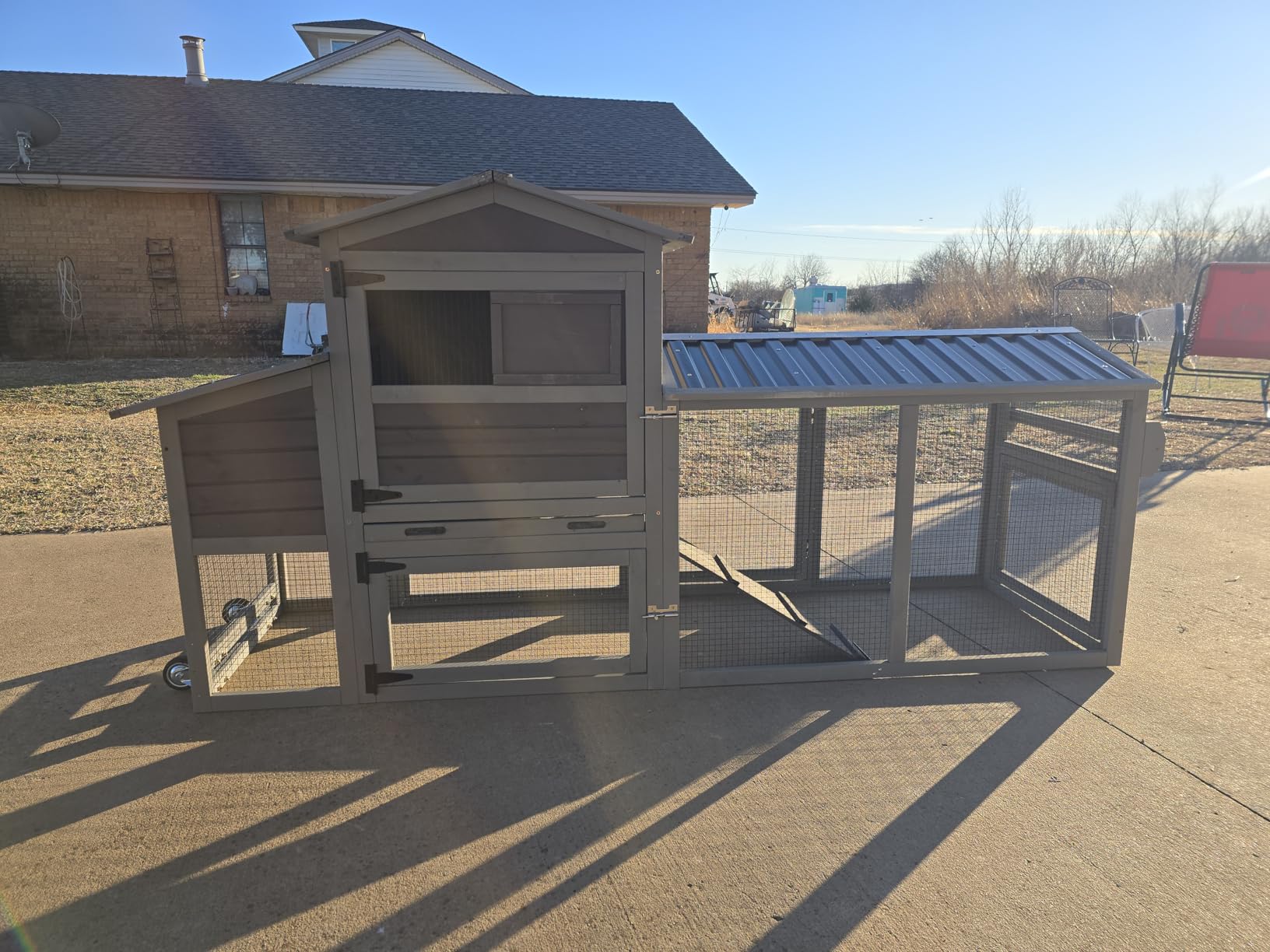 Extra Large Mobile Chicken Coop with Run, Portable Chicken Tractor with Wheels, 76.7