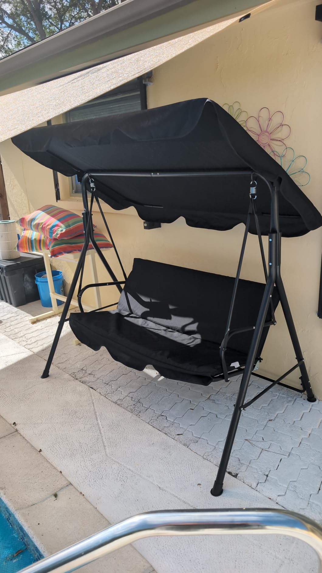 Murago 3-Seat Patio Swing Chair, Outdoor Porch Swing with Adjustable Canopy customer photo 1
